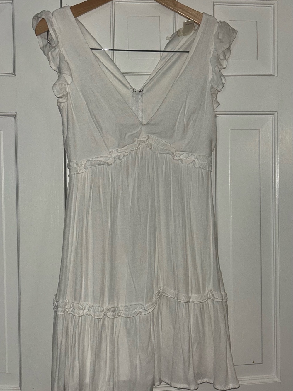 Altar'd State White Ruffled V-Neck Mini Dress
